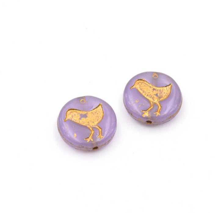 Czech pressed glass beads bird opaque lilac opaline 12mm (4)