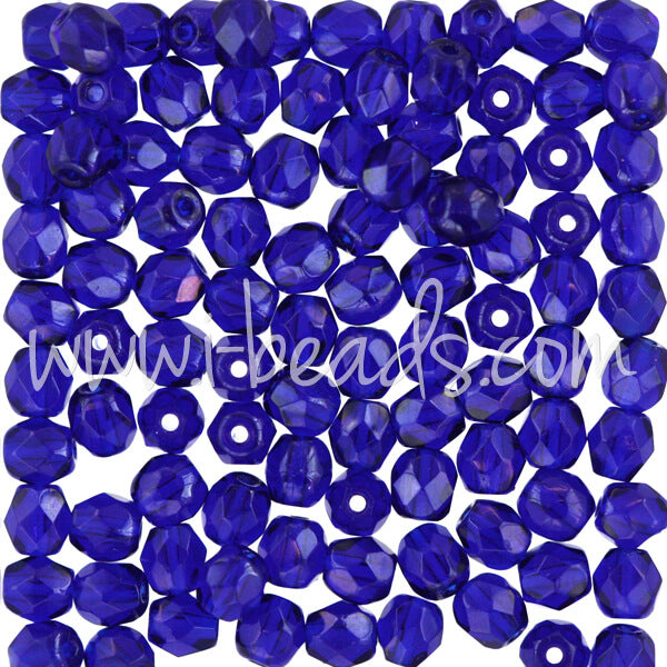 Czech fire-polished beads cobalt 4mm (100)