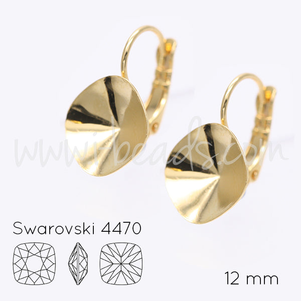 Cupped earring setting for Swarovski 4470 12mm gold plated (2)