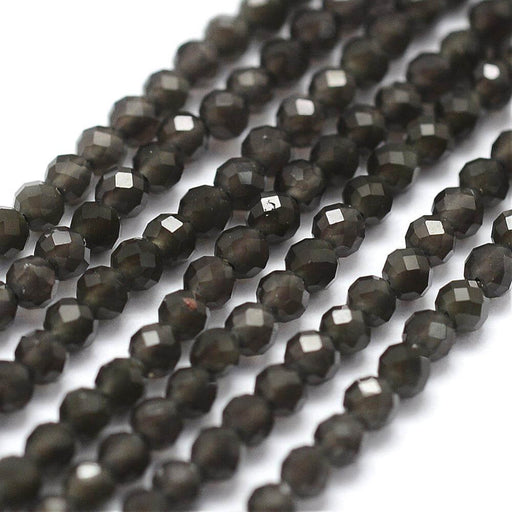Buy Natural Black Obsidian Beads, Faceted, 2mm , hole: 0.5mm; 175pcs/strand, (38cm) (1)