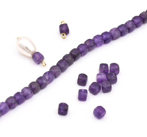 Cube facetted beads Amethyste 5x4mm hole: 0.8mm (10)