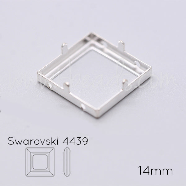 Sew on setting for Swarovski 4439 cosmic square 14mm silver plated (1)