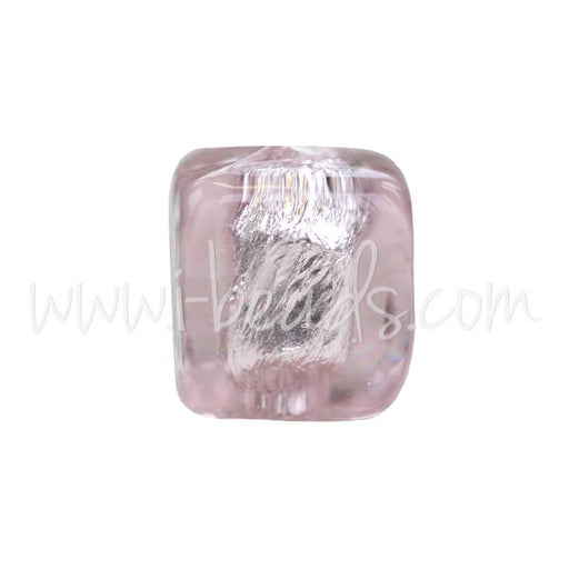 Murano bead cube amethyst and silver 6mm (1)