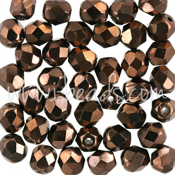 Czech fire-polished beads dark bronze 6mm (50)