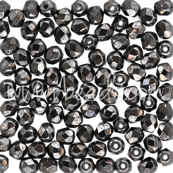 Czech fire-polished beads hematite 4mm (100)