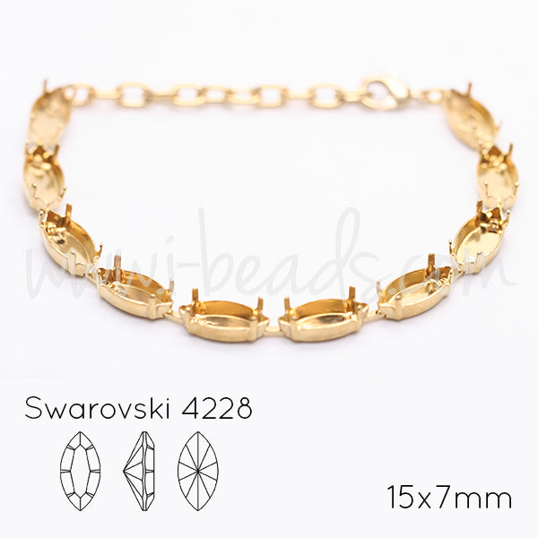 Bracelet setting for 10 Swarovski 4228 navette 15x7mm gold plated (1)