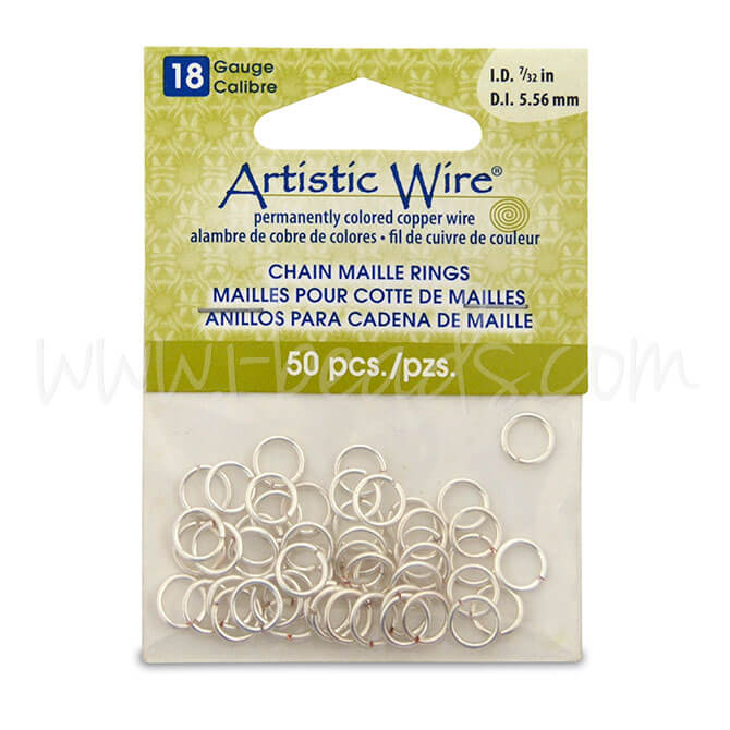 Beadalon 50 artistic wire chain maille rings non tarnished silver plated 18ga 7/32" 5.56mm (1)