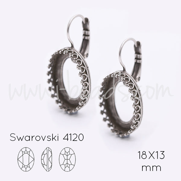 Vintage earrings settings for Swarovski 4120 18x13mm antique silver plated (2)