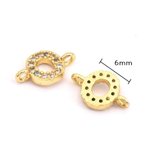 Buy Round link connector brass gold 18K plated with tiny Zirconium 10x6mm-hole:2mm (1)