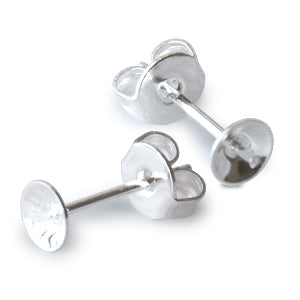 Stud earring cup for 6mm half drilled pearl metal silver plated (2)