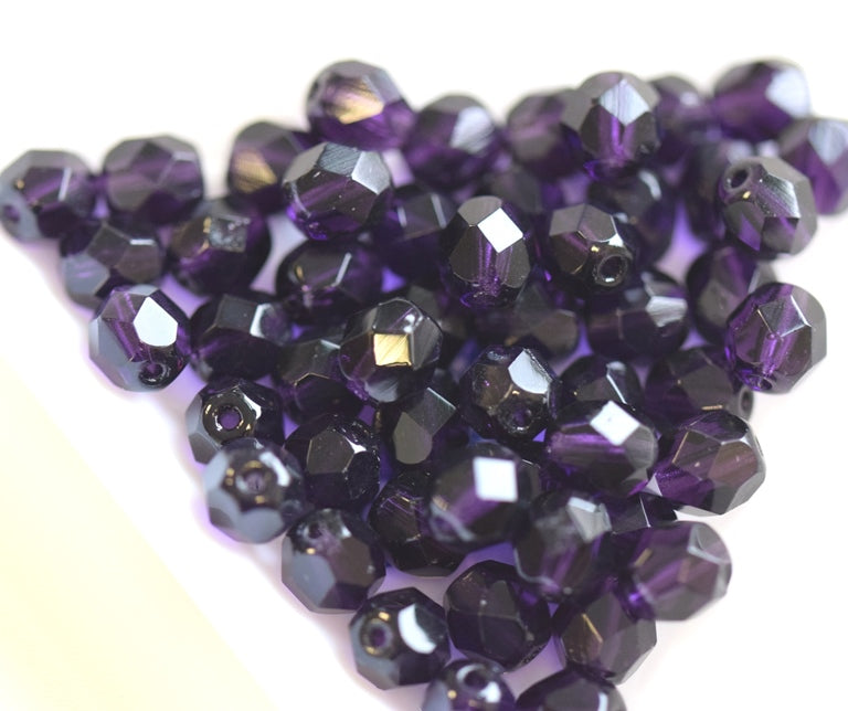 Czech fire-polished beads tanzanite 6mm (50)