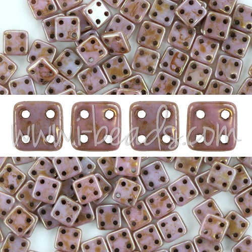 4 holes CzechMates QuadraTile 6mm Luster Opaque Rose Gold Topaz (10g)