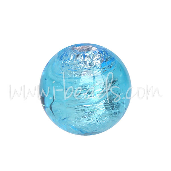 Murano bead round aquamarine and silver 8mm (1)