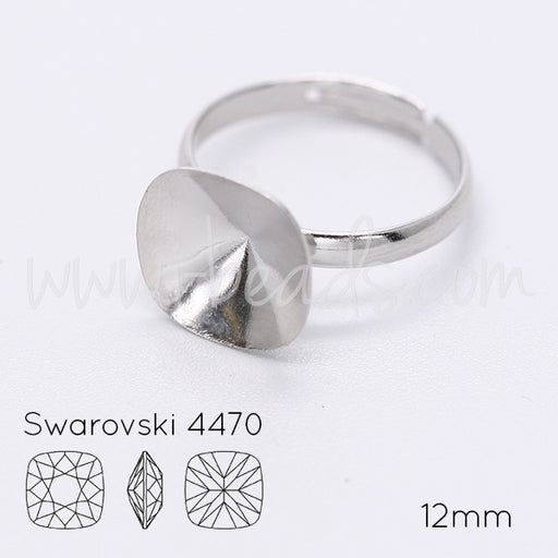 Adjustable ring cupped setting for Swarovski 4470 12mm rhodium (1)