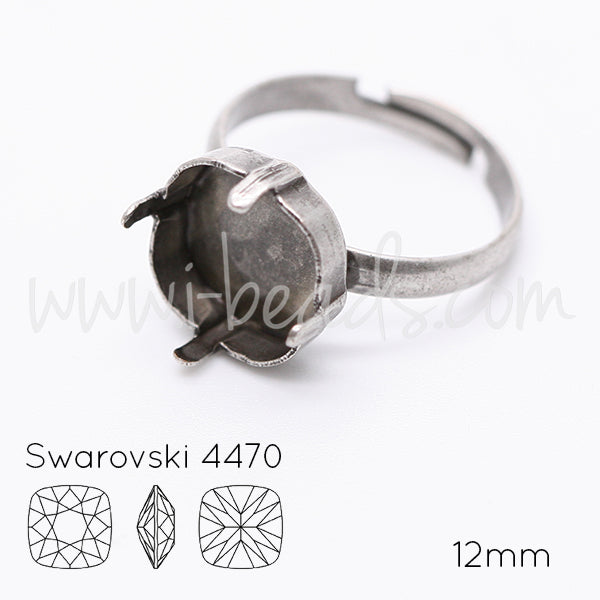 Adjustable ring setting for Swarovski 4470 12mm antique silver plated (1)
