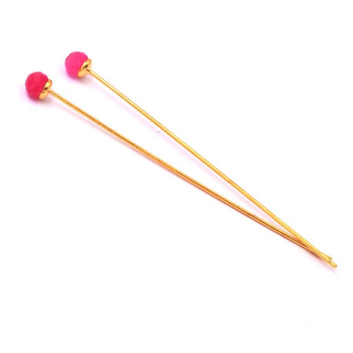 Buy Headpins gold plated 4,4cm With Faceted bead 3.5mm faceted fuchsia tinted jade (2)