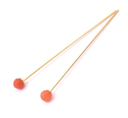 Buy Headpins gold plated 4,4cm With Faceted bead 4mm faceted orange tinted agate bead (2)