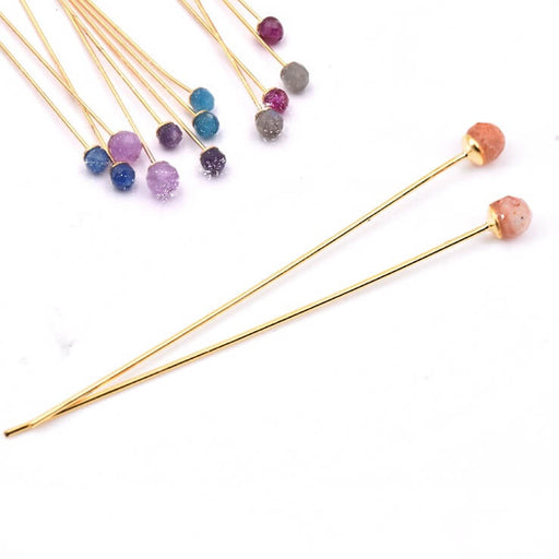 Buy Golden head pin 48mm with opaque faceted strawberry quartz 3.5mm (2)