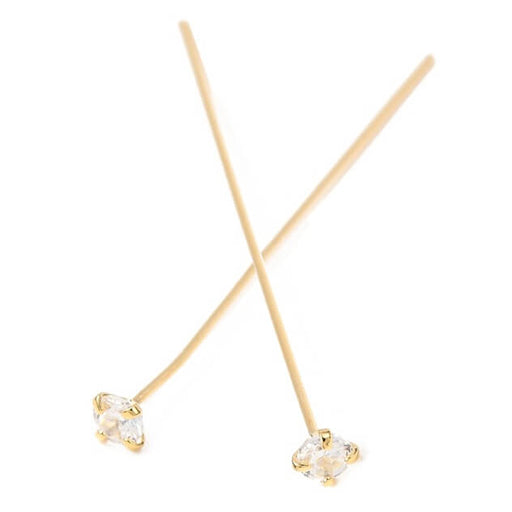 Headpin Fine golden brass with clear zircon - 42x3x0.6mm (2)
