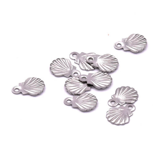 Buy Scallop shell charm pendant stainless steel 8x6mm (10)