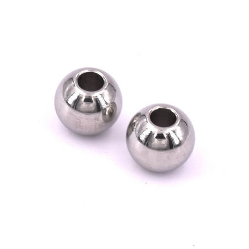Buy Round bead stainless steel 8x7mm - Hole: 3mm (2)