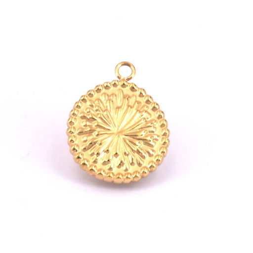 Buy Round pendant textured golden stainless steel - 18.5x14.5mm (1)