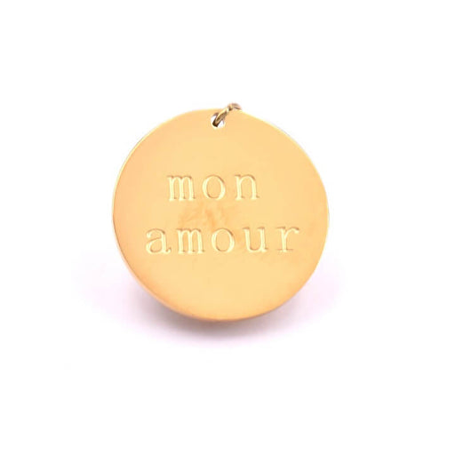 Buy Pendant medal engraved Mon Amour golden steel - 20mm (1)
