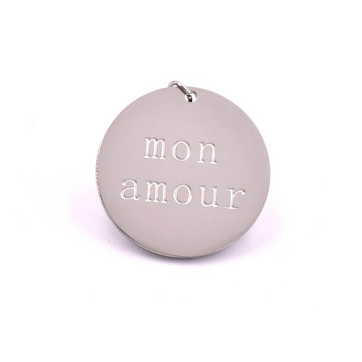 Pendant medal engraved Mon Amour stainless steel - 20mm (1)