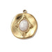 Round pendant golden stainless steel with white jade cabochon 19.5x16.5mm (1)