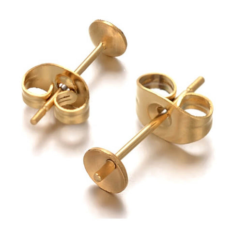 Buy Stud earrings Golden steel for 4mm semi-pierced pearl and pushers (4)