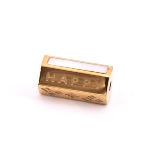 Buy Hexagonal tube bead golden steel and rectangle shell - word Happy -12x6mm (1)