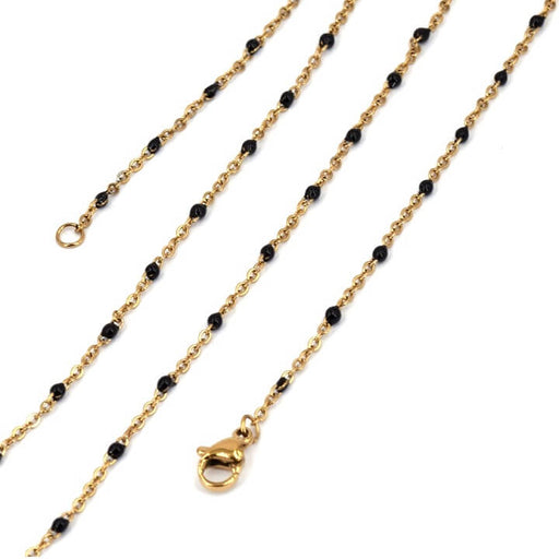 Chain necklace Golden stainlesssteel and black enamel - 2x1.5mm - 45cm (1)