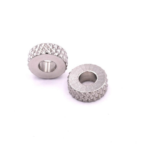 Heishi rondelle bead striated diamond Ssteel 8x3mm - hole: 3.5mm (2)