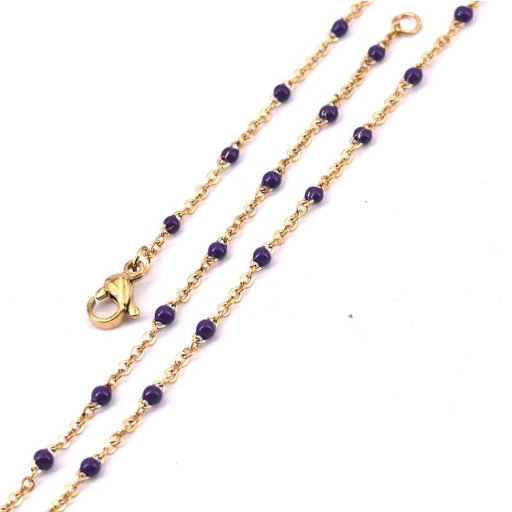 Chain necklace golden steel and purple enamel - 2x1.5mm45cm (1)