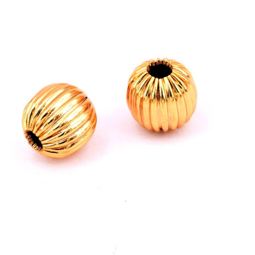 Grooved bead golden stainless steel 8mm - Hole: 2mm (2)