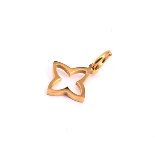 Clover cross pendant in golden stainless steel 9x9mm (1)