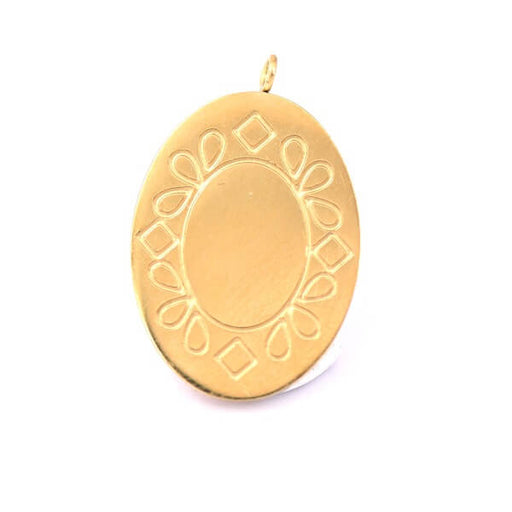 Buy Oval pendant engraved golden steel 26x17mm - Hole: 1.8mm (1)