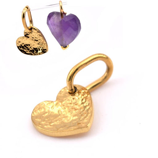 Buy Hammered heart pendant golden stainless steel 7x7mm with ring (1)