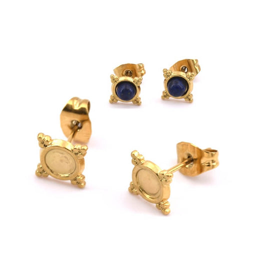 Buy Stud earrings Ethnic golden stainless steel for 4mm cabochon (2)
