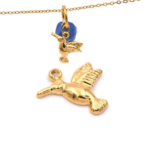 Buy Hummingbird charm pendant Golden stainless steel 11x12mm - Hole: 1mm (1)