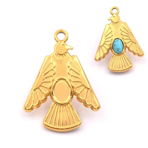 Buy Eagle pendant 29mm Golden steel for a 6x4mm cabochon - Hole: 2mm (1)