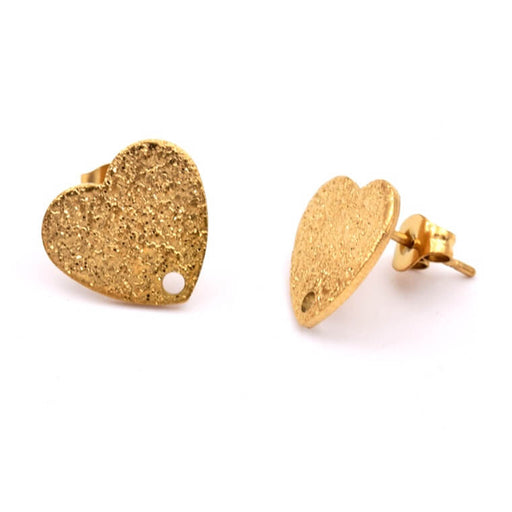 Buy Earrings with Stardust Textured - Heart - Golden Steel 12x13mm (2)