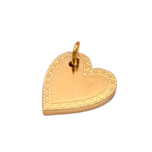 Golden stainless steel leaning heart charm pendant 14x12mm -1 unit - 316 Steel