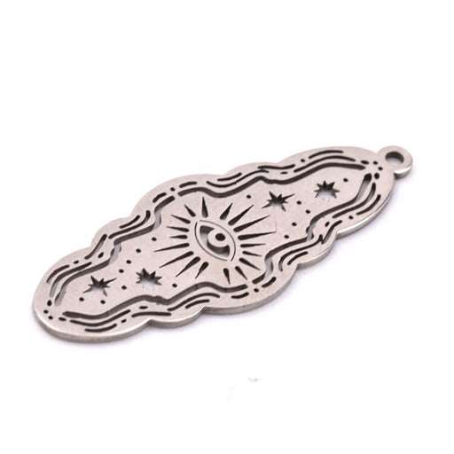 Wavy oval pendant in stainless steel with hollow eye 35x14mm - Hole: 1mm (1)
