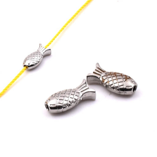 Fish bead 9x4.5mm - Stainless steel - Hole: 1mm (2)