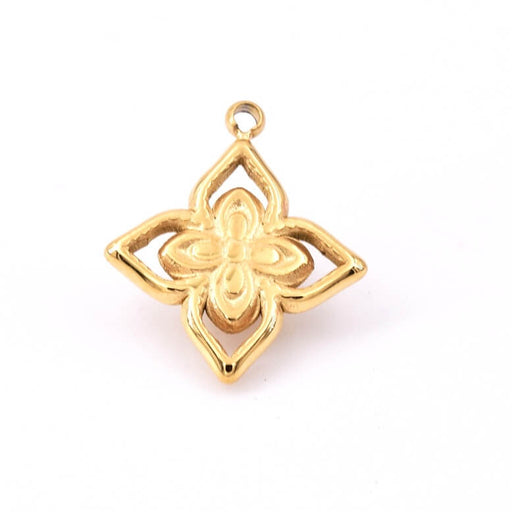 Flower pendant - Golden stainless steel - 14.5mm - Hole: 1mm (1)