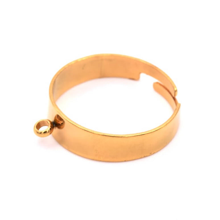 Adjustable ring - 18mm - Golden stainless steel and jump ring - Hole: 1mm (1)