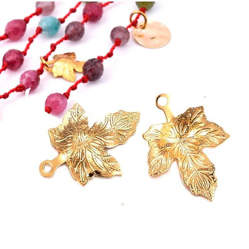 Leaf Pendant Golden Stainless Steel - 13mm - Hole: 0.8mm (2)