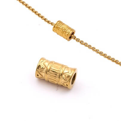 Engraved tube bead - Golden stainless steel -9.5x5mm - Hole: 2mm (1)