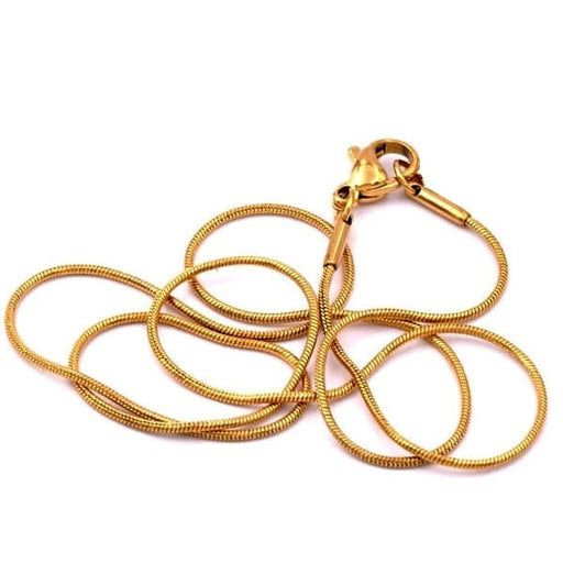 Buy Round Snake Chain Necklace - 1mm Golden Stainless Steel - 45cm (1)